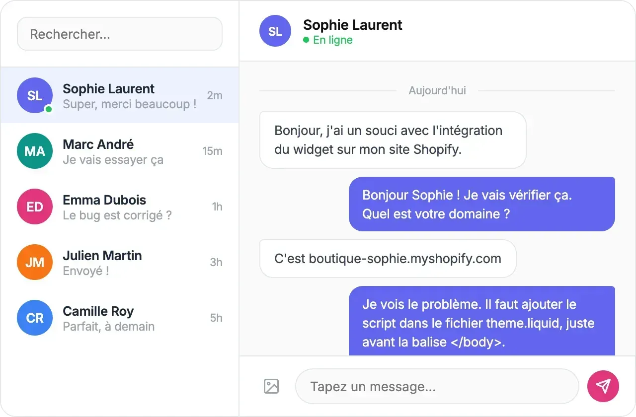 Conversation thread view with contact details, status, and unified message composer