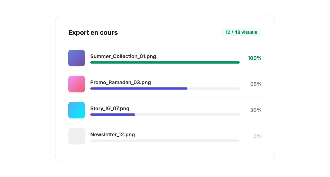 Real-time batch export progress streamed over WebSocket